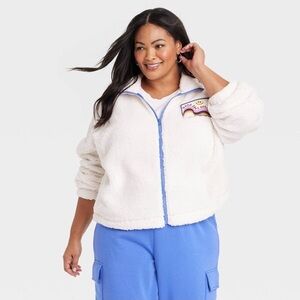 Grayson Threads Good Days Ahead Cream Teddy Zip Up Jacket with Blue Accent Large